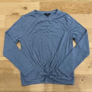Dynamite Blue Twist Front Knot Long Sleeve Crew Neck Top Tee Blouse Size S NWOT